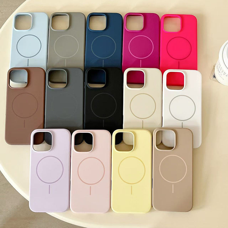 For iPhone 16 pro Thin Ring Mag Safe Liquid Silicone Phone CaseiPhone17 AIR Shockproof Solid Color Protective Case