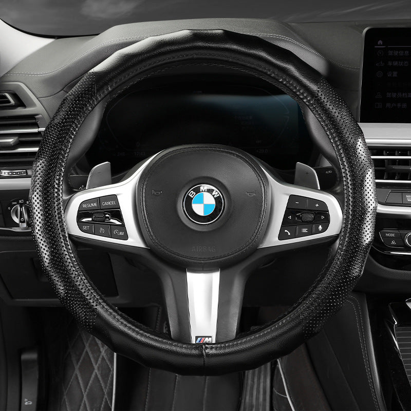 Genuine Leather Non Slip Breathable Durable Grip Cover All Season Universal Car Steering Wheel Cover