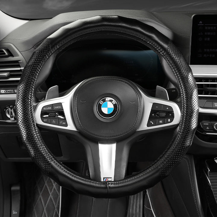 Genuine Leather Non Slip Breathable Durable Grip Cover All Season Universal Car Steering Wheel Cover