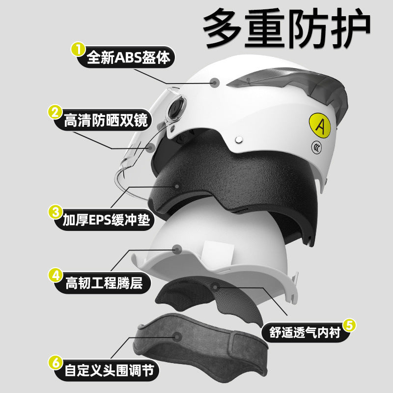 新国标3C认证双镜电动摩托车头盔女男士电瓶车半盔夏季防晒安全盔