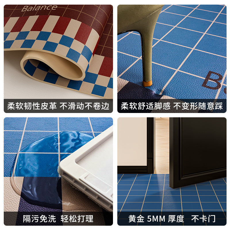 莫方格中古包豪斯入户地垫玄关进门防滑门垫家用地毯皮革免洗可擦
