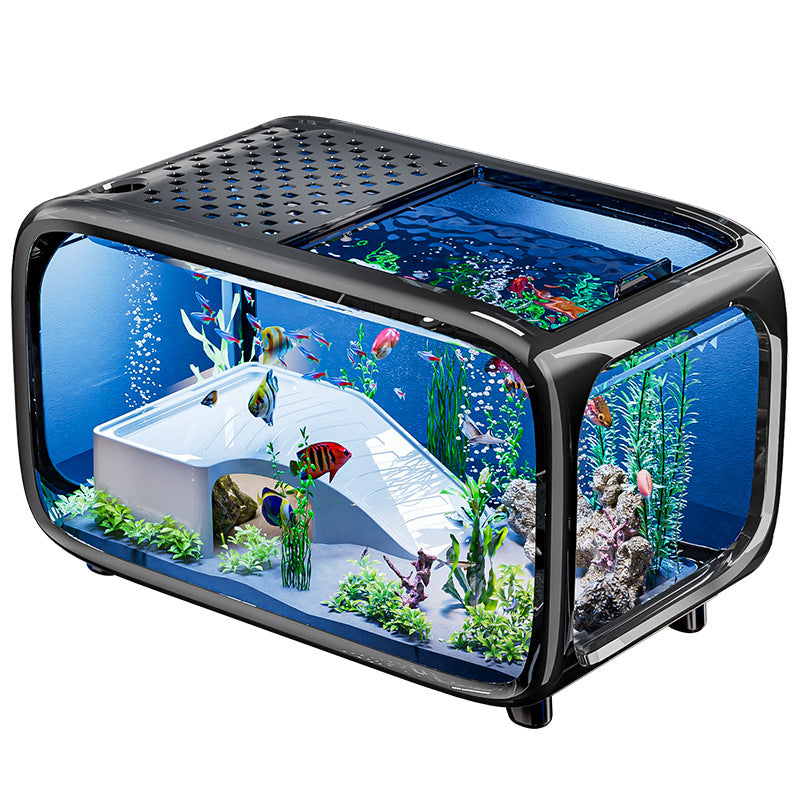 严选轻奢鱼缸家用高级带盖透明客厅造景生态缸玄关装饰塑料水族箱