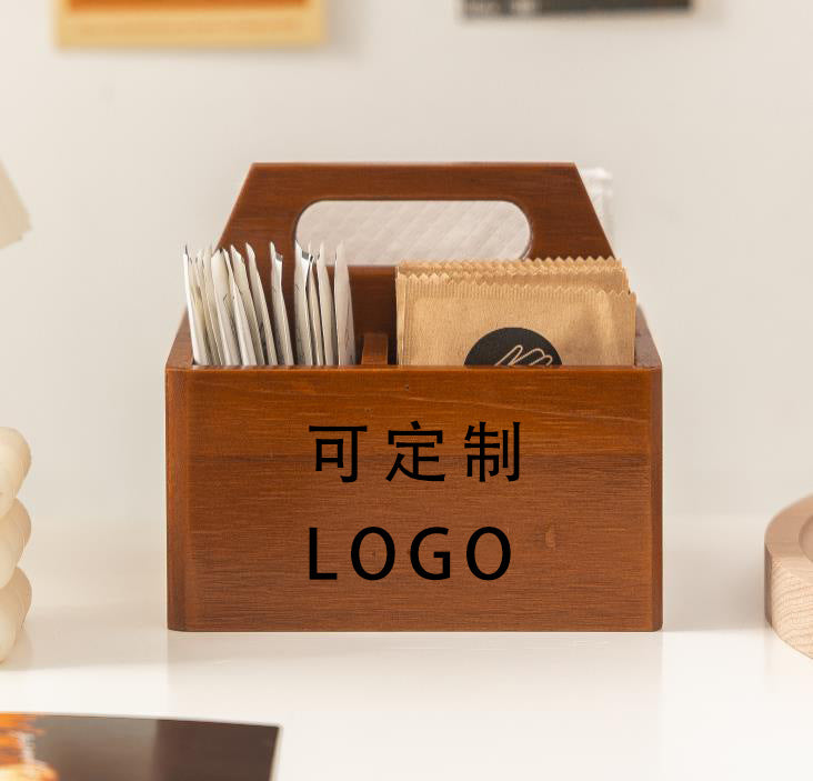 桌面收纳盒实木质手提杂物整理盒家用客厅餐厅方巾纸配料包牙签盒