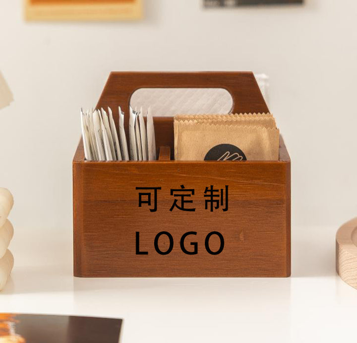 桌面收纳盒实木质手提杂物整理盒家用客厅餐厅方巾纸配料包牙签盒