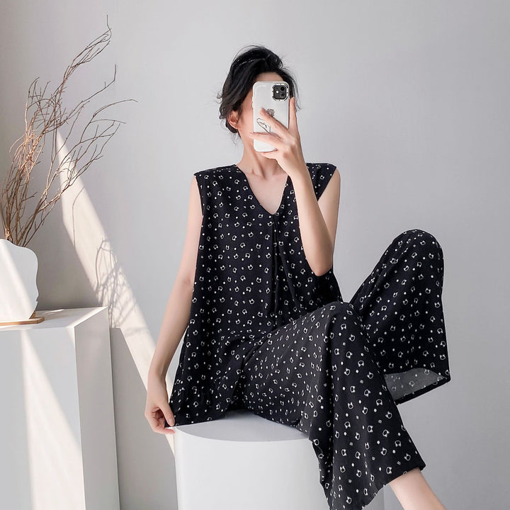 2026新款棉绸睡衣女春夏季带胸垫纯色大码无袖背心长裤家居服套装