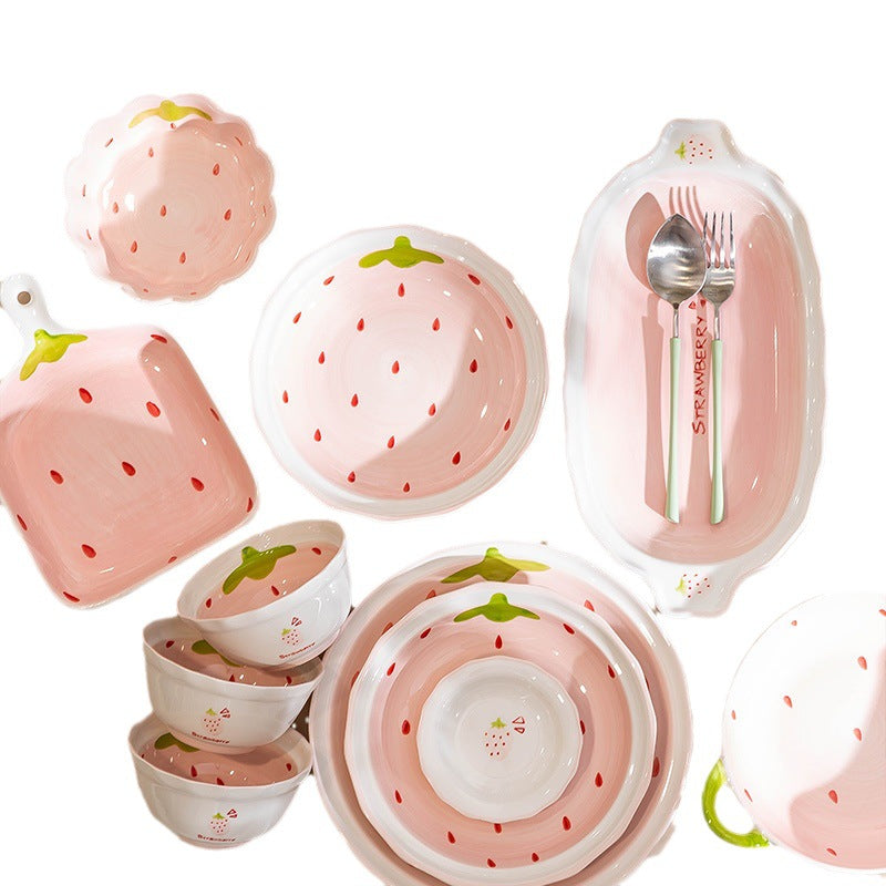 Cute Women Bowl & Plate Home Set Underglaze Ceramic Tableware Creativeins Bowl & Plate Home