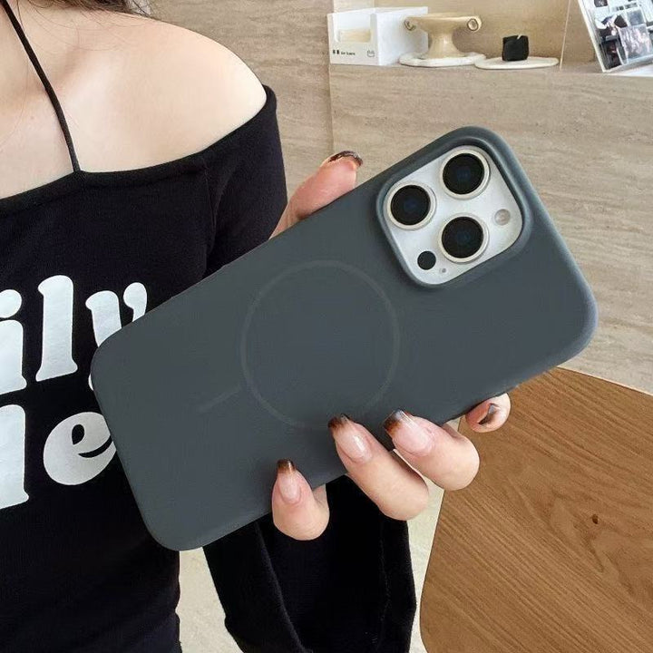 For iPhone 16 pro Thin Ring Mag Safe Liquid Silicone Phone CaseiPhone17 AIR Shockproof Solid Color Protective Case