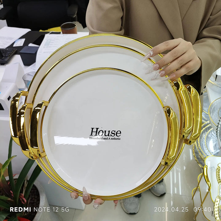 餐厅托盘三件套水果盘套装酒店收纳摆拍跨境直供现货速发PET塑料