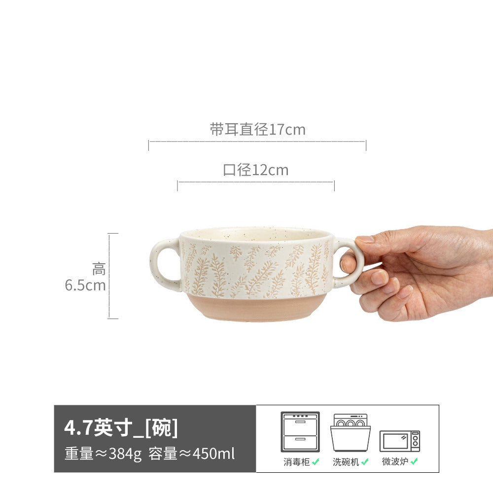复古双耳陶瓷碗面碗酸奶碗双耳碗圆形菜碗汤碗日式碗餐具批发窑变