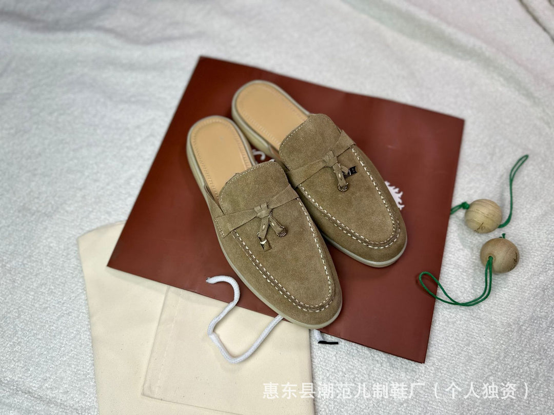 复古真皮拖鞋四季通用一脚蹬高级感半拖鞋女外穿厚底家居包头拖鞋