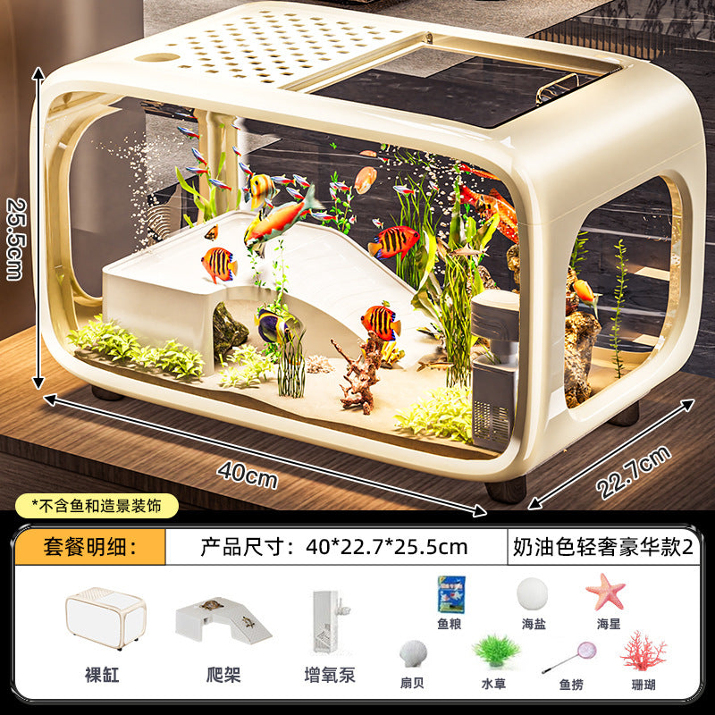 严选轻奢鱼缸家用高级带盖透明客厅造景生态缸玄关装饰塑料水族箱