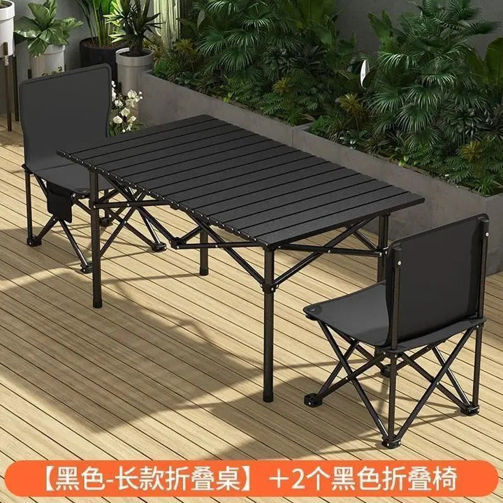 Outdoor Camping Folding Table & Chair Set – Portable Picnic Egg Roll Table Complete Kit