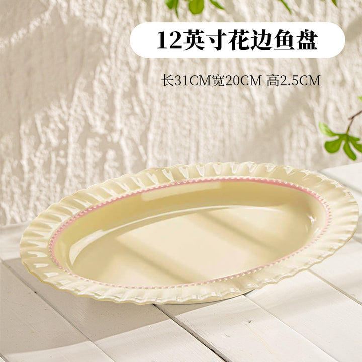 陶瓷餐具套装家用高颜值饭碗碗碟高级感浮雕花边盘子碗盘组合套装