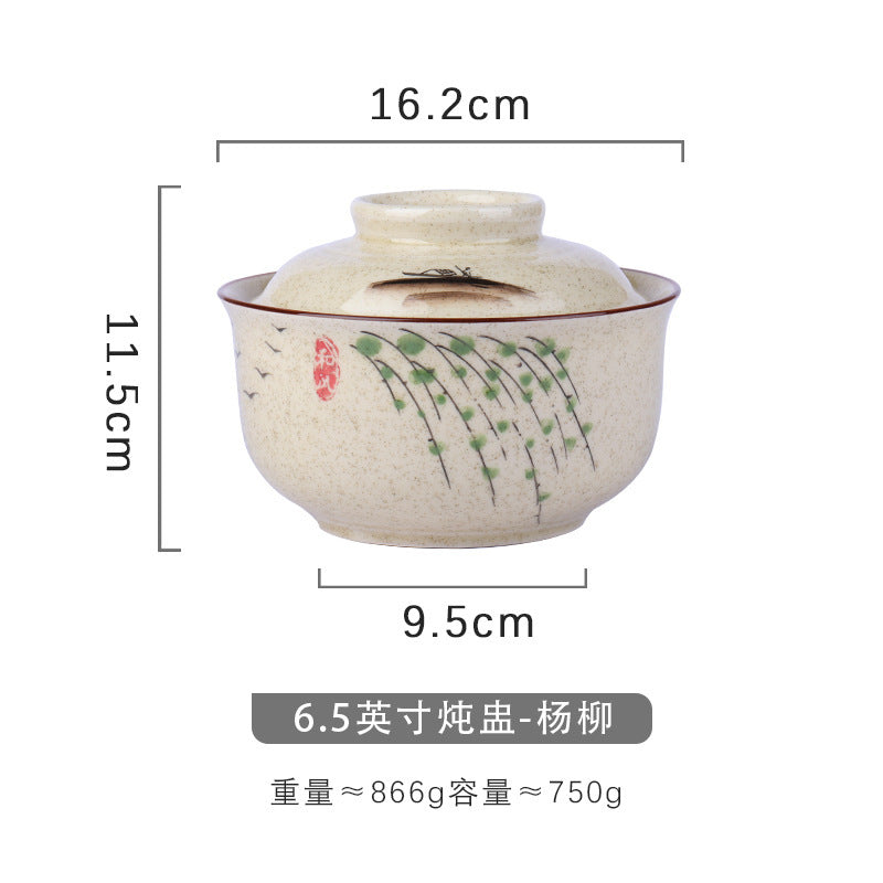 6.5英寸泡面碗带盖便当盒学生中式釉下彩陶瓷套装拉面碗食堂餐具