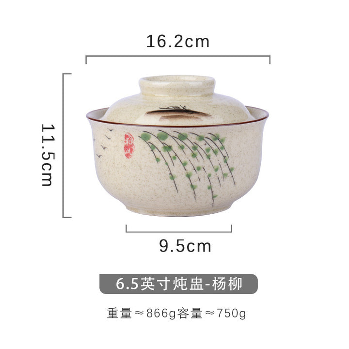 6.5英寸泡面碗带盖便当盒学生中式釉下彩陶瓷套装拉面碗食堂餐具