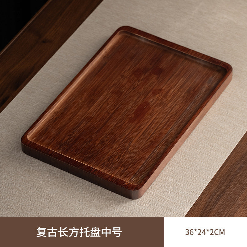 胡桃木色带金柄檀韵托盘套装家用客厅精致茶点盘点心甜品收纳盘
