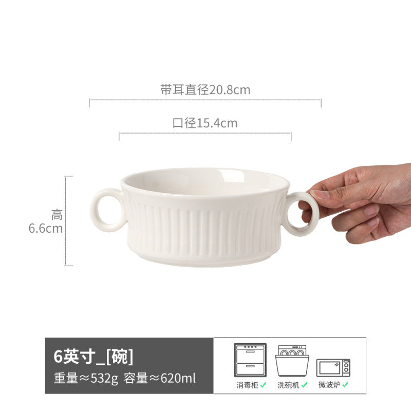 复古双耳陶瓷碗面碗酸奶碗双耳碗圆形菜碗汤碗日式碗餐具批发窑变