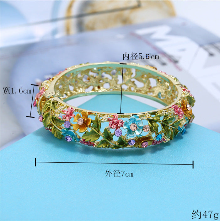 直播爆款手镯景泰蓝民族风饰品女镂空纯手制彩绘合金镯子服装手镯