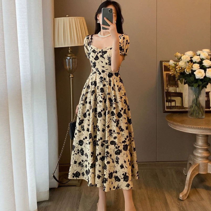 Sexy Floral Off-Shoulder Slip Dress – French Vintage Slim Fit Maxi Dress
