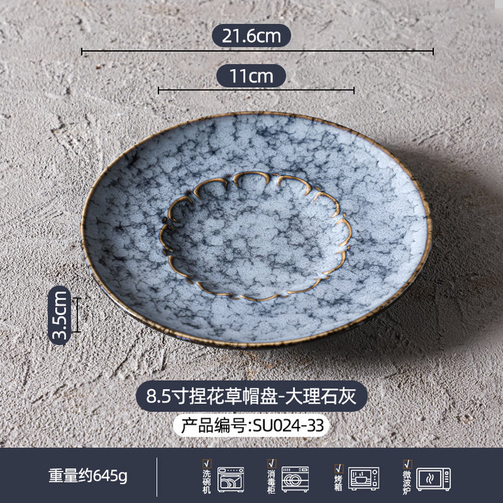 定制窑变陶瓷碗碟盘餐具套装大理石灰高级感餐厅酒店家用餐具组合