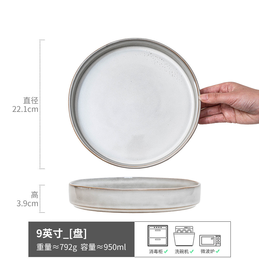 高颜值深盘圆形便宜碗复古陶瓷菜碗家用盘子餐具碗碟批发外贸尾单