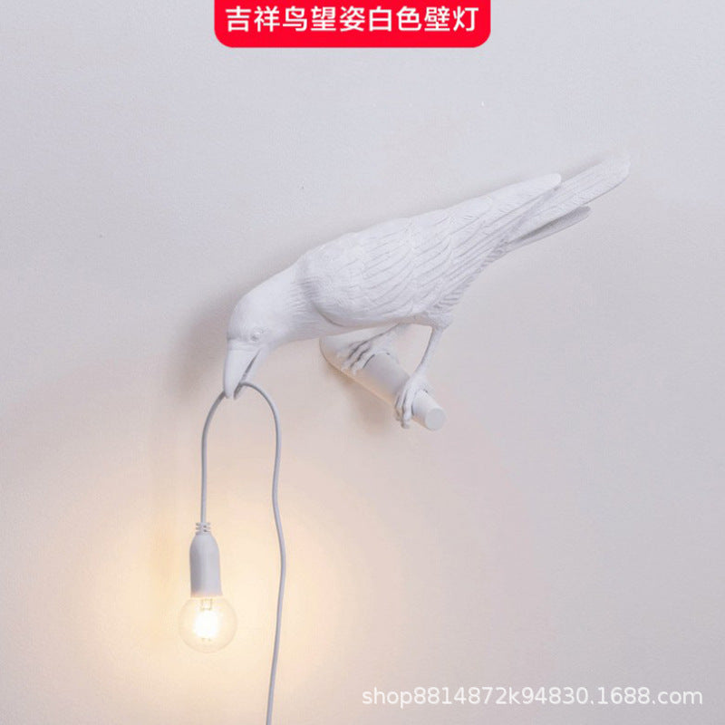 跨境款吉祥鸟树脂壁灯北欧简约创意床头小夜灯动物装摆饰小鸟台灯