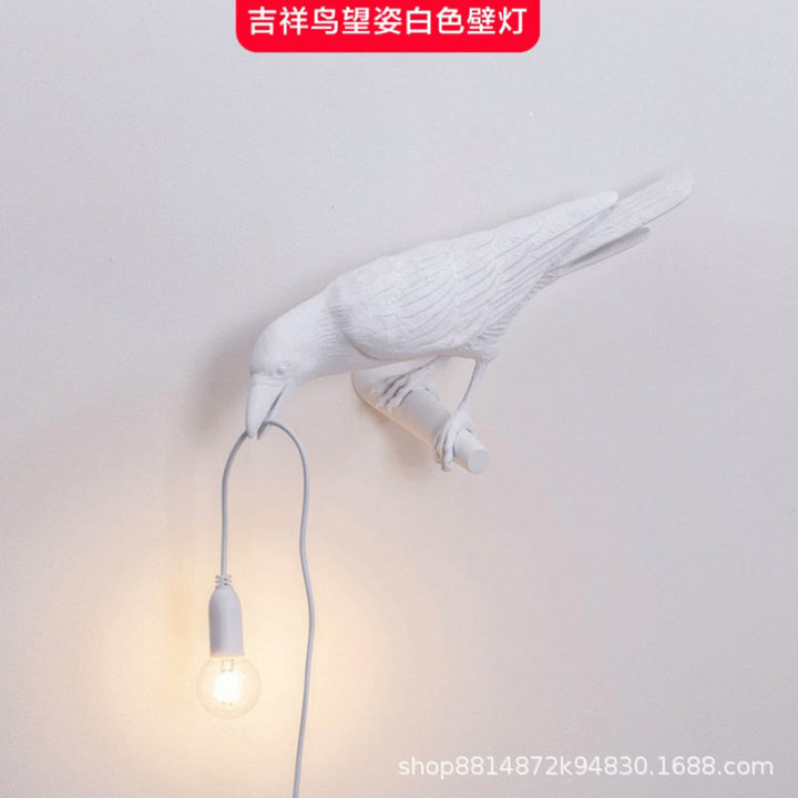 跨境款吉祥鸟树脂壁灯北欧简约创意床头小夜灯动物装摆饰小鸟台灯