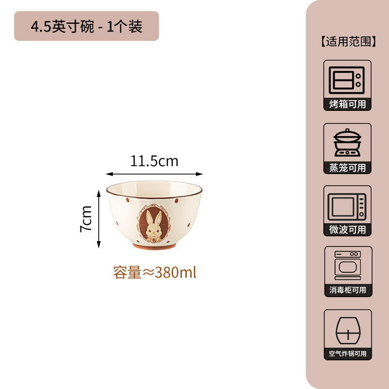 卡通赫本兔碗碟套装家用新款陶瓷餐具乔迁新居送礼碗盘子生日礼物