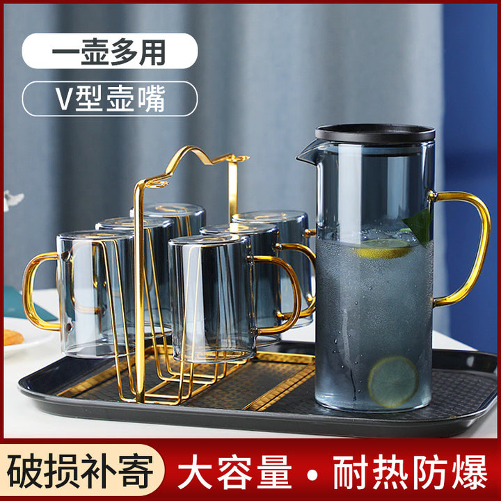 玻璃冷水壶加厚创意家用果汁壶带盖过滤北欧风耐高温茶壶水杯套装