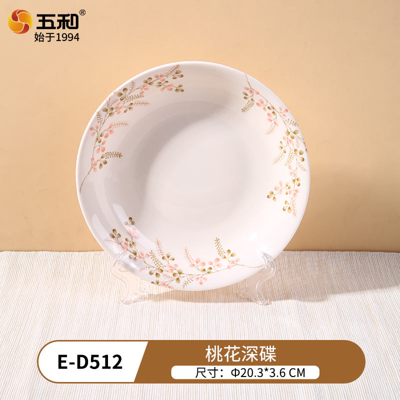 跨境热销食品级密胺餐具桃花家用新年餐具餐厅餐具易洗碗碟盘批发