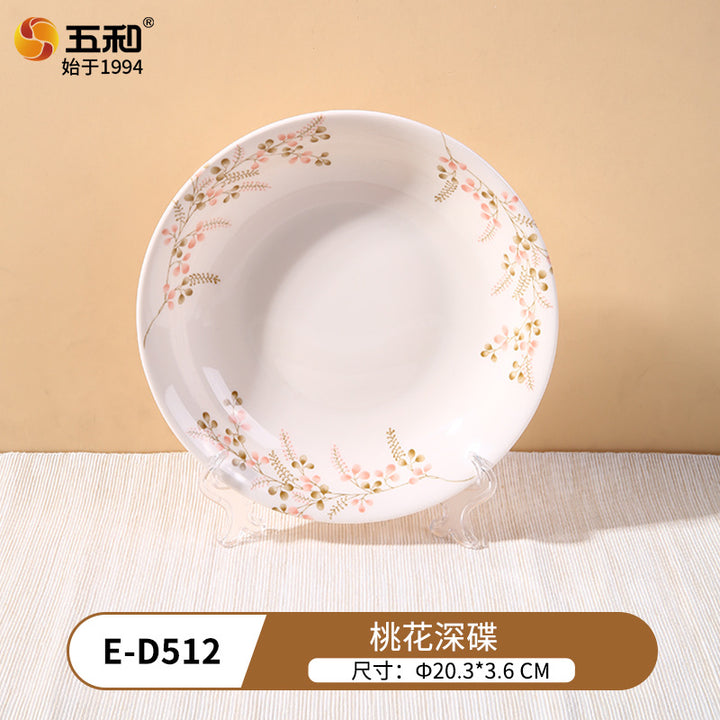 跨境热销食品级密胺餐具桃花家用新年餐具餐厅餐具易洗碗碟盘批发