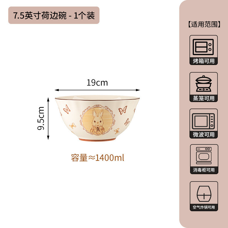 卡通赫本兔碗碟套装家用新款陶瓷餐具乔迁新居送礼碗盘子生日礼物