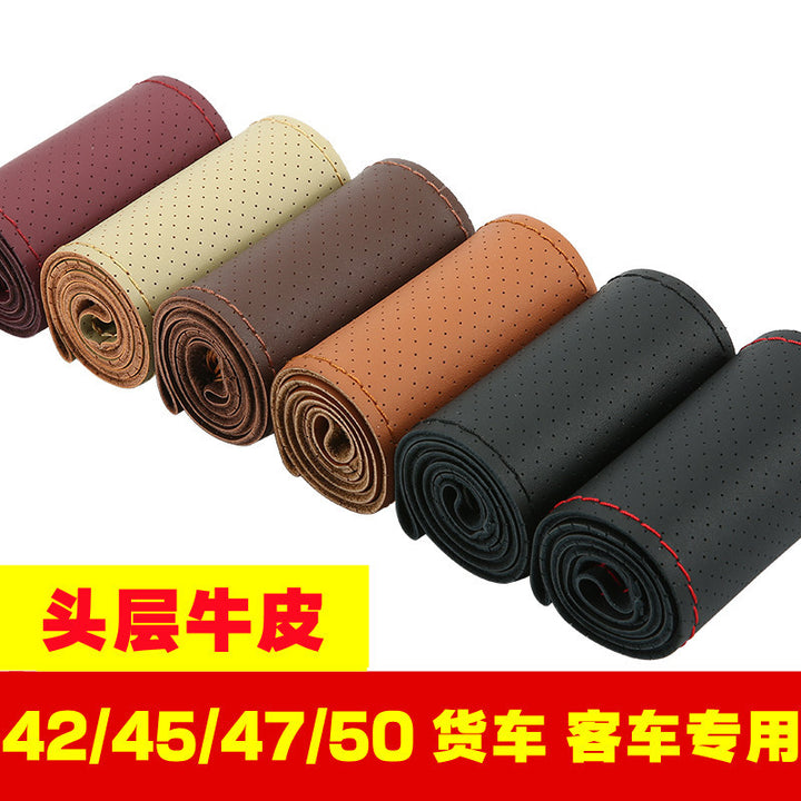 Top Layer Cowhide Steering Wheel Cover Large All Season Universal Car Genuine Leather Grip Cover
