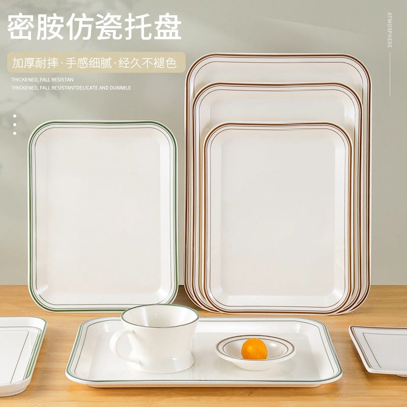 密胺托盘长方形盘塑料茶水杯盘端菜盘亚马逊餐盘蛋糕面包托盘商用