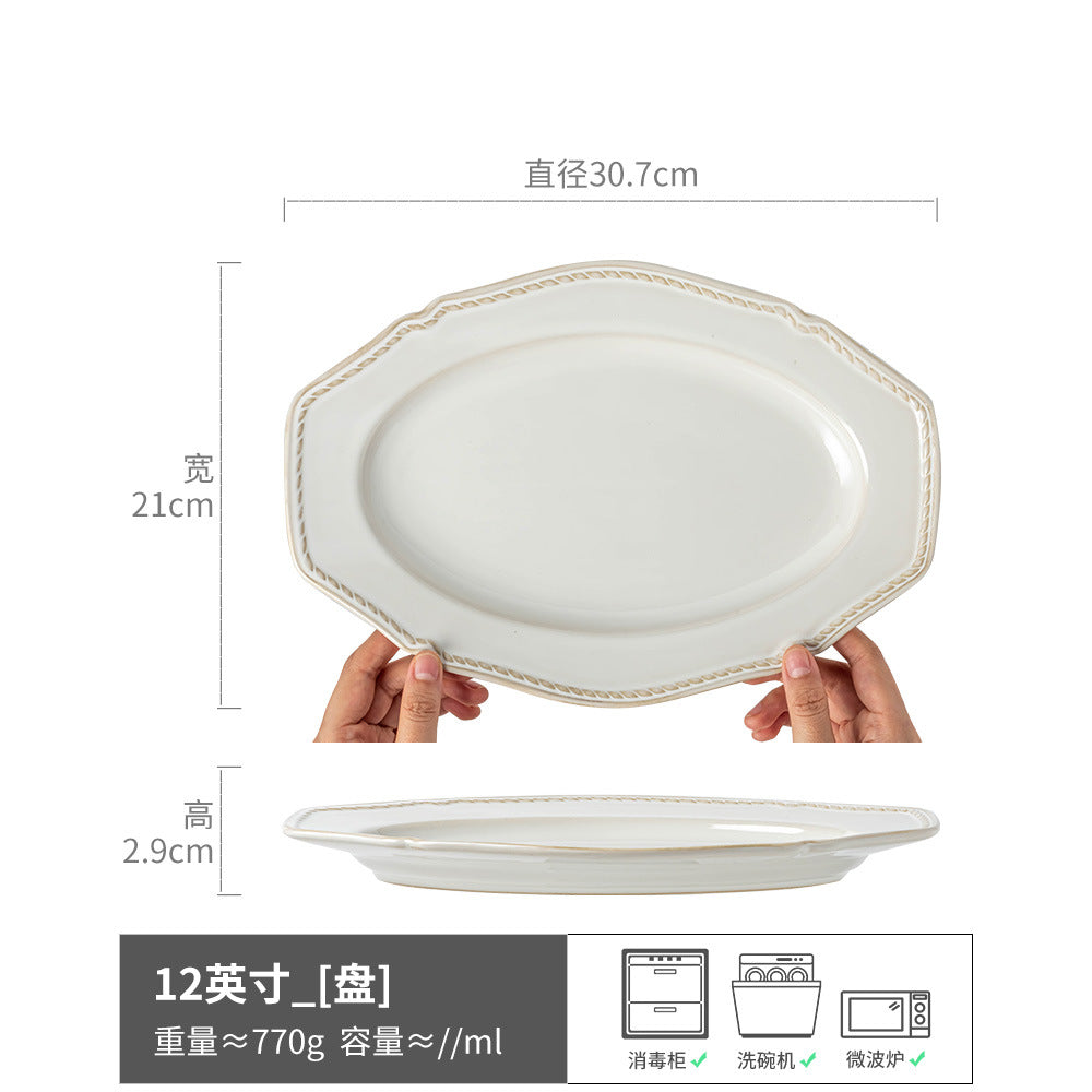宫廷风陶瓷餐盘牛排盘家用百搭菜盘早餐盘意面盘批发盘子圆形