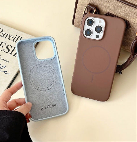 For iPhone 16 pro Thin Ring Mag Safe Liquid Silicone Phone CaseiPhone17 AIR Shockproof Solid Color Protective Case