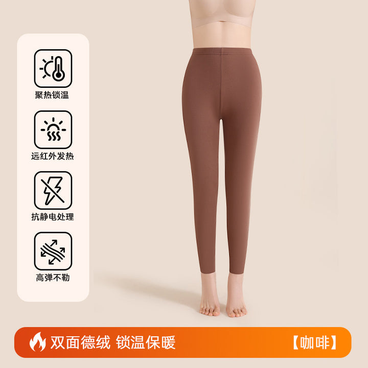 绵羊毛保暖裤女士加绒秋冬高级感蚕丝秋裤德绒高腰打底裤大码高端