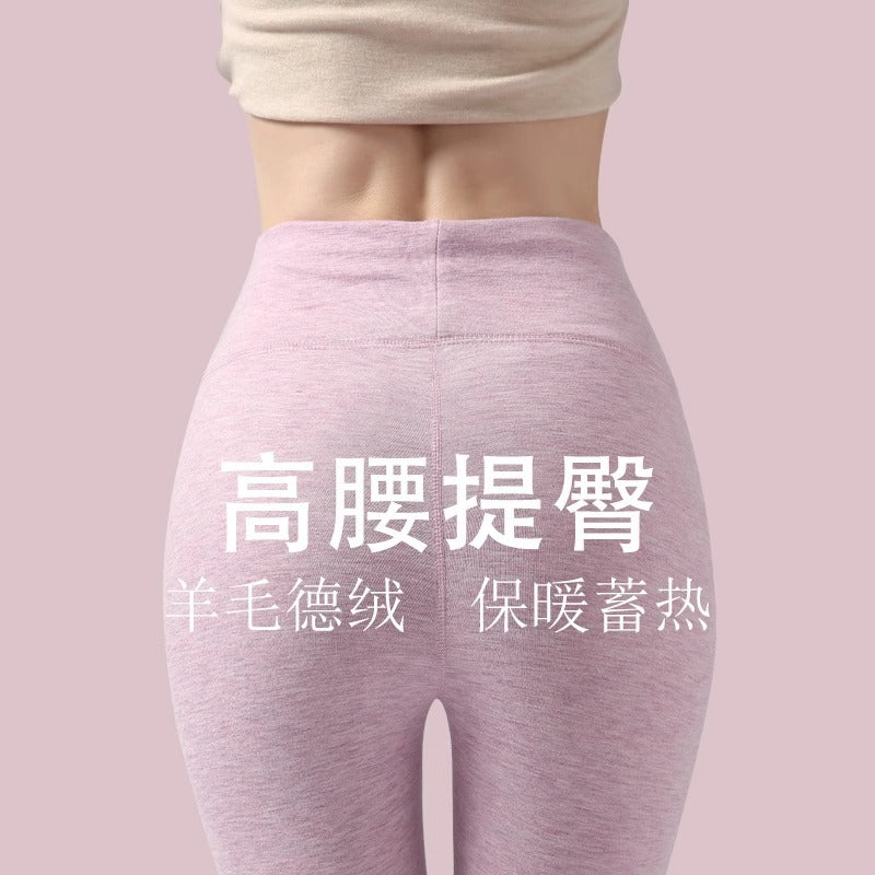 绵羊毛保暖裤女士加绒秋冬高级感蚕丝秋裤德绒高腰打底裤大码高端
