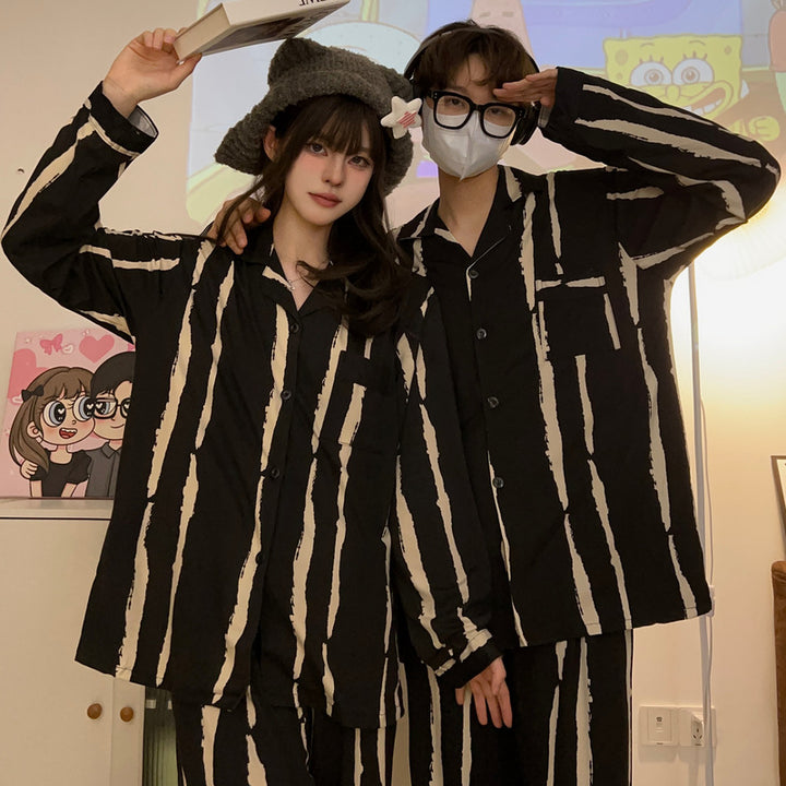 批发情侣睡衣春秋长袖长裤套装2023年新款可爱秋季女家居服可外穿