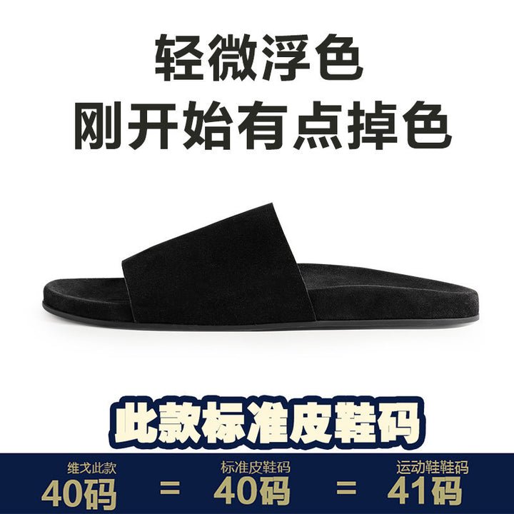 男士休闲拖鞋青年复古外穿透气凉拖鞋2026年夏季真皮一字拖罗马鞋