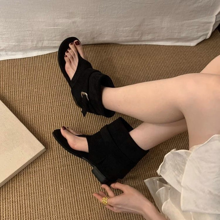 低跟人字夹趾凉鞋女网红裤管夏季短靴软底百搭显瘦凉靴子2025新款