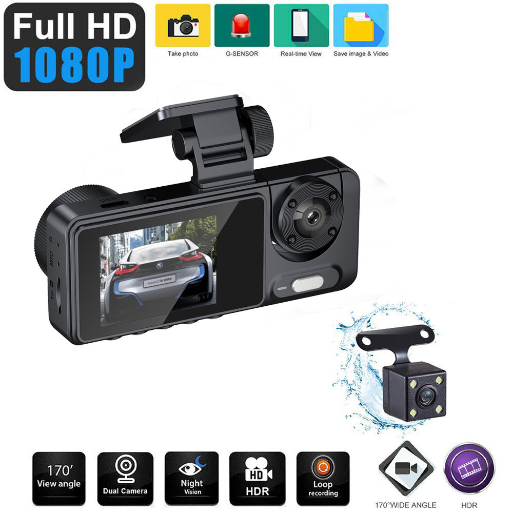 HD Rear View 3-Lens Car Dash Cam – Phone Connected Vehicle Recorder