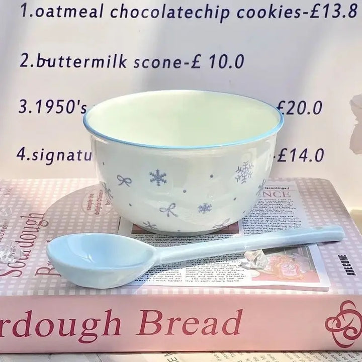 【初雪】新款高温釉下彩陶瓷餐具套装ins风奶蓝色简约家用碗盘