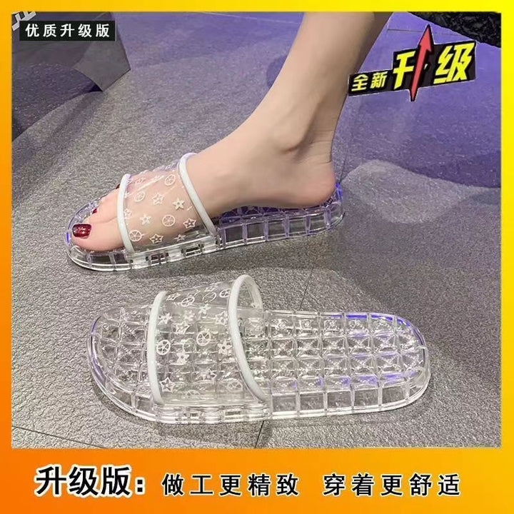 【不吸水不臭脚】高颜值水晶凉拖鞋女室内居家平底时尚卡通一字拖