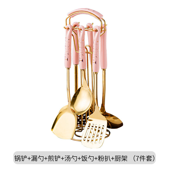 北欧轻奢厨具套装烹饪铲勺七件套陶瓷手柄不锈钢锅铲汤勺厨房用品
