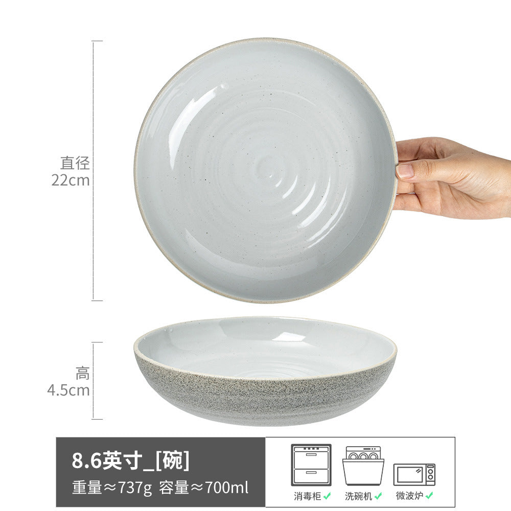 高颜值深盘圆形便宜碗复古陶瓷菜碗家用盘子餐具碗碟批发外贸尾单