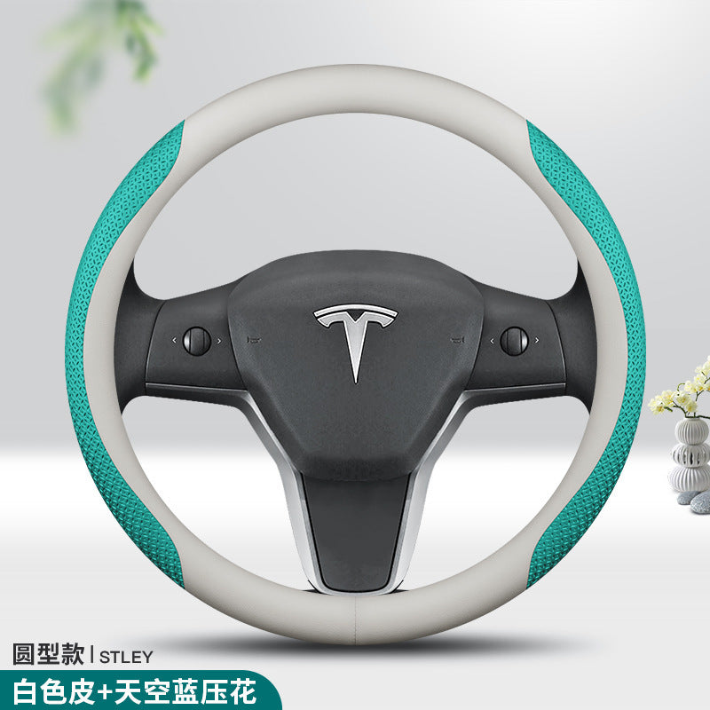 专用于Tesla特斯拉方向盘套真皮特斯拉Model3 Model Y翻毛皮把套