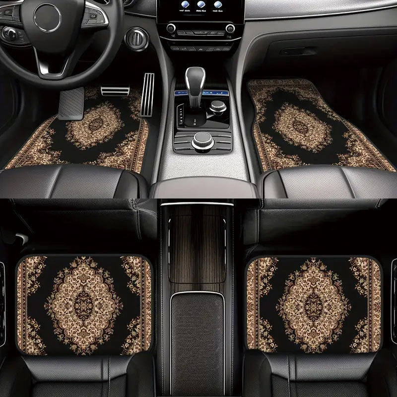 TEMU复古北欧风汽车脚垫地毯四件套耐脏地垫亚马逊TEMU脚垫批发