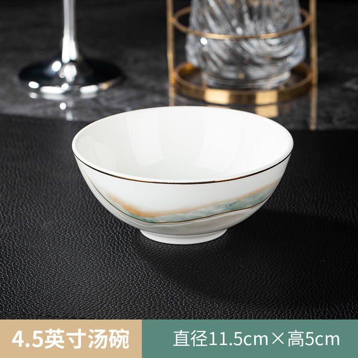 高档酒店摆台骨瓷餐具套装饭店会所私房菜包厢招待金边碗碟四件套