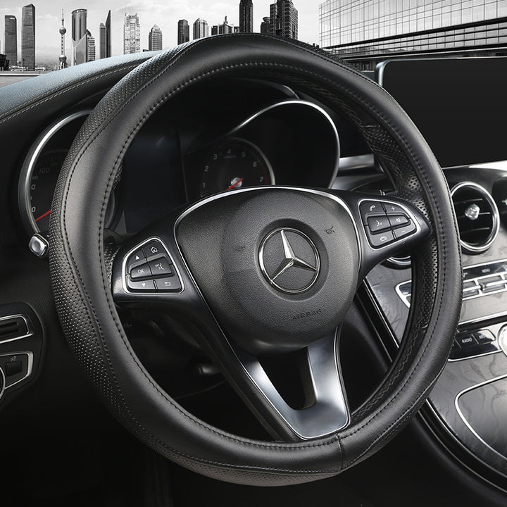 Car Genuine Leather Steering Wheel Cover Summer All Season Universal Cowhide Breathable Non Slip Durable Unise